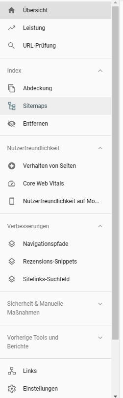 Google Search Konsole Menü