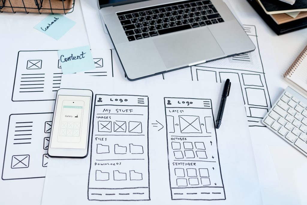 Skizzen von möglichem Aufbau einer Website